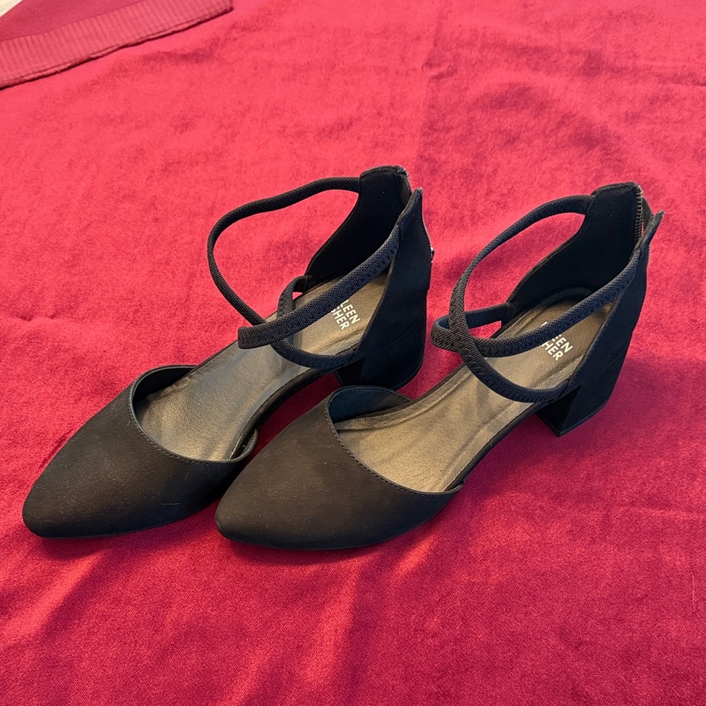 Eileen Fisher Black Ankle-Strap Block Heel Pumps